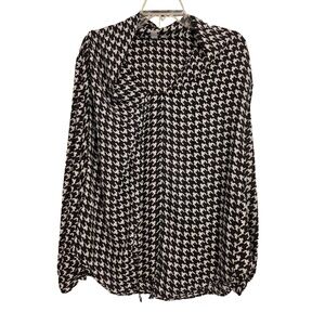 Bar III Black White Long Sleeve Loose Fit Houndstooth Blouse Womens XL‎